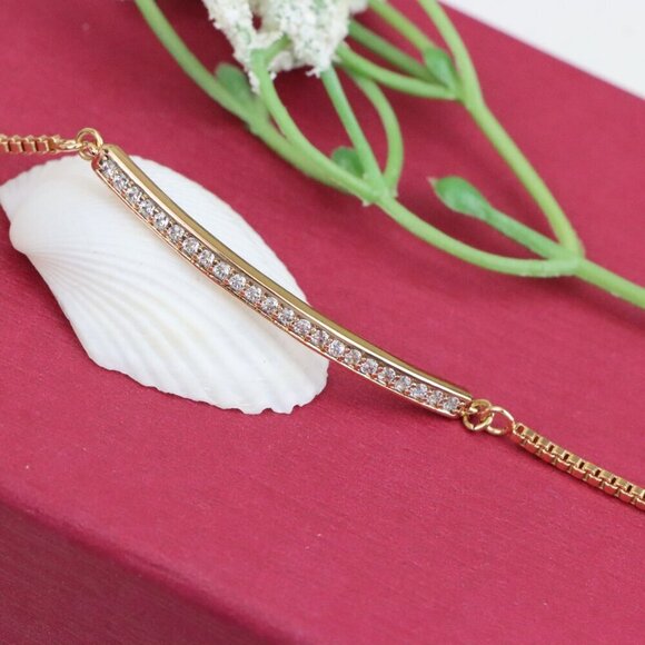 "Elegant Rose Gold Bracelet with Sparkling Crystal Bar Accent, XPBL1011 - Picture 10 of 12